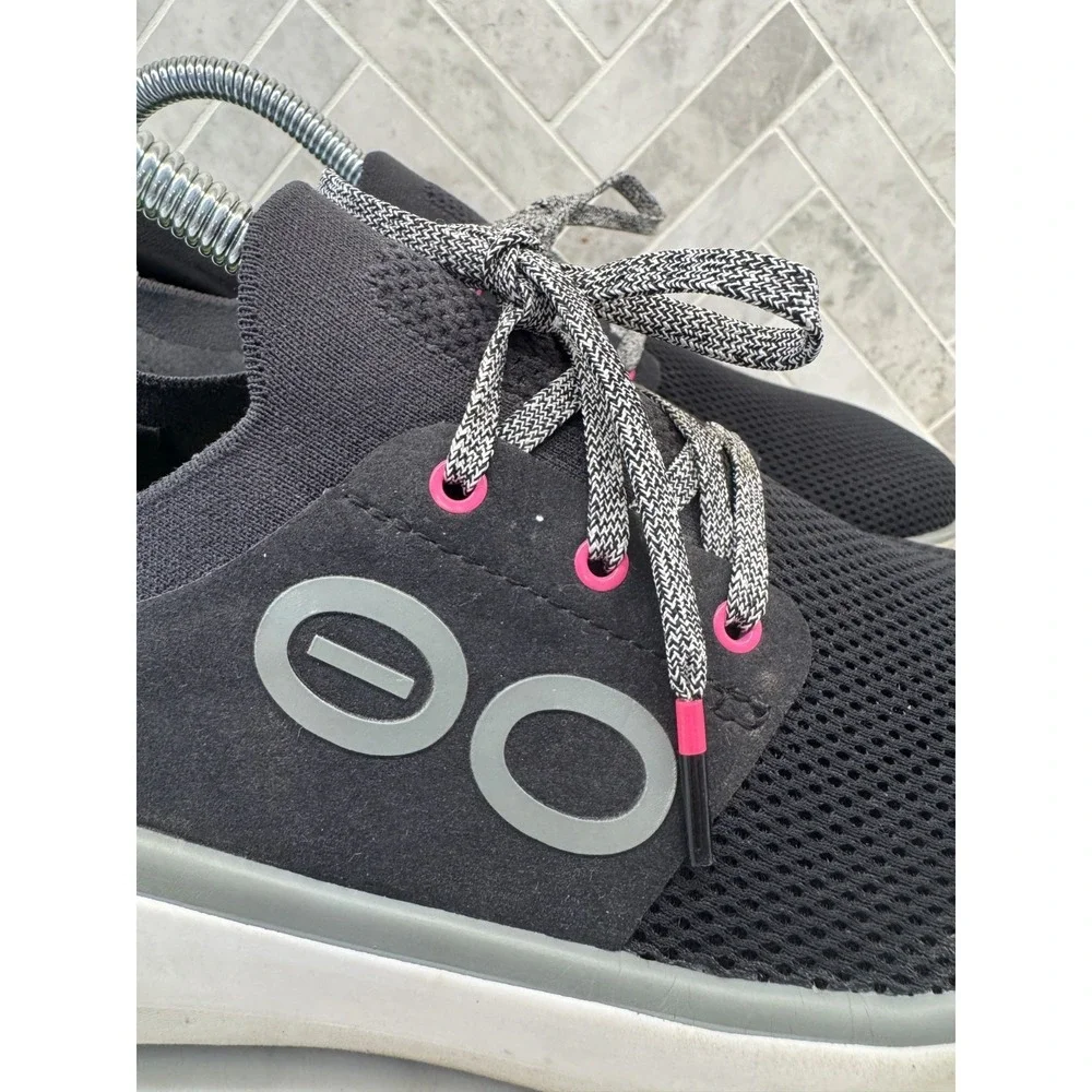 OOFOS Oomy Stride Recovery Sneakers Shoes Womens 8 Black White Comfort Lace Up